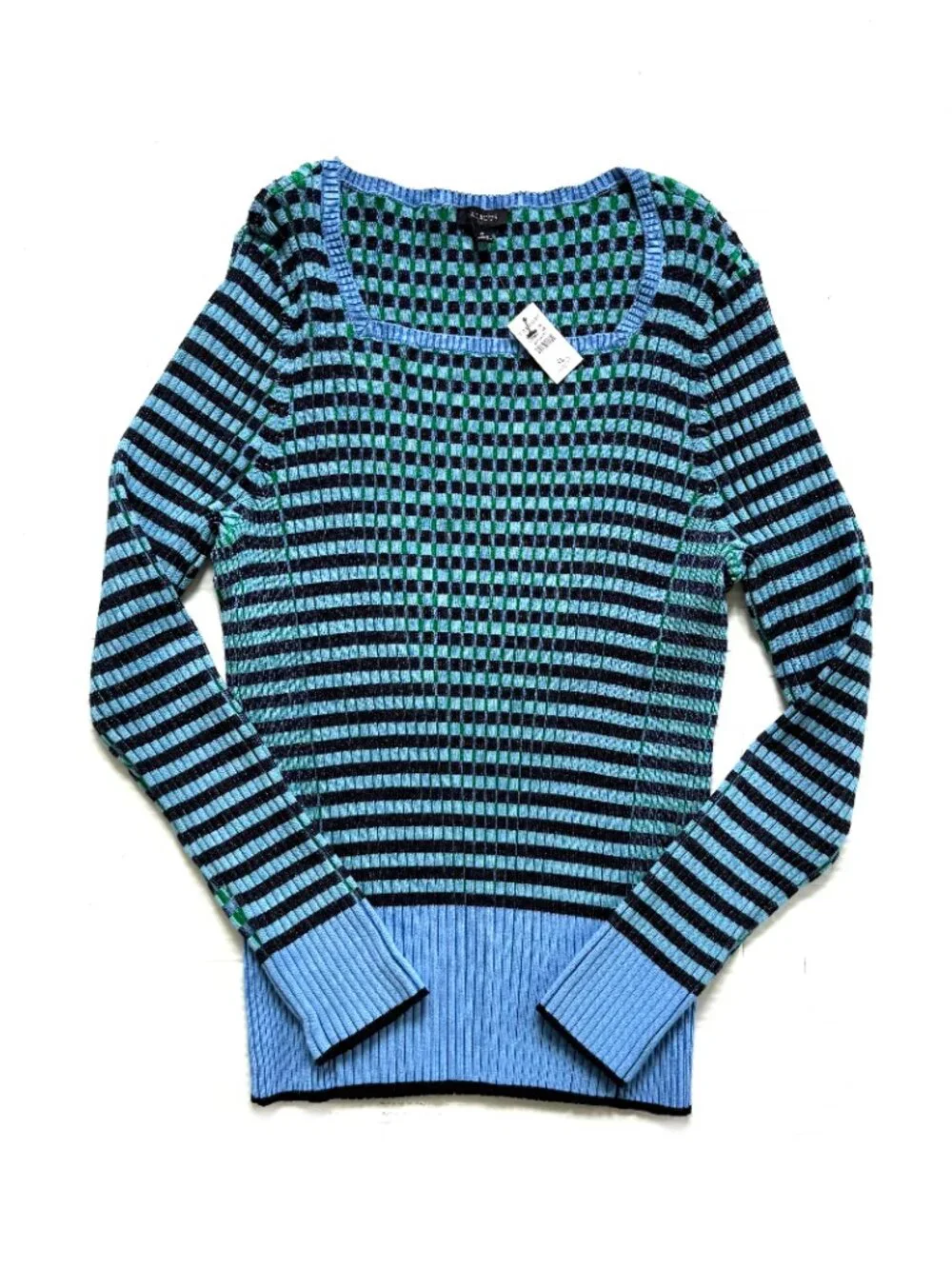 Talbots Ribbed Square Neck Sweater - Plaited Stripe